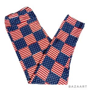 TC LuLaRoe “Patchwork Flags” Leggings. Well loved but good condition.
